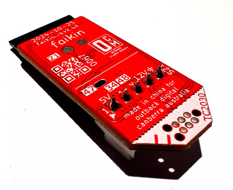 Red Faikin electronic module with text and QR code on a white background