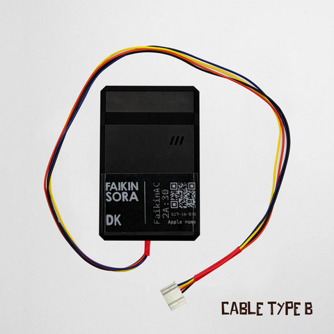 A black rectangular Faikin Sora AC Home Automation kit for Apple Home with cable adapter white connector, featuring the text 'FAIKIN SORA DK' and 'CABLE TYPE B' on a light gray background.