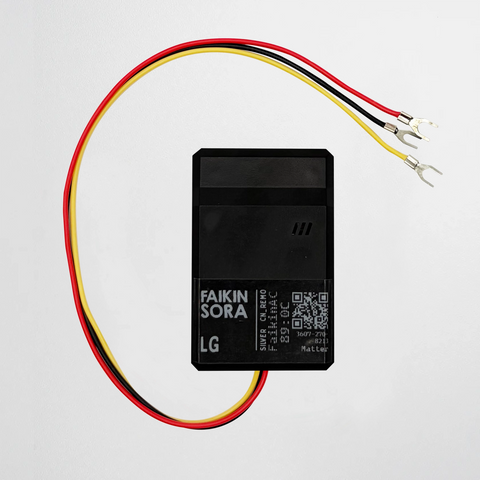 A black rectangular Faikin Sora AC Home Automation kit for Matter with a forked cable, featuring the text 'FAIKIN SORA LG' on a light gray background.